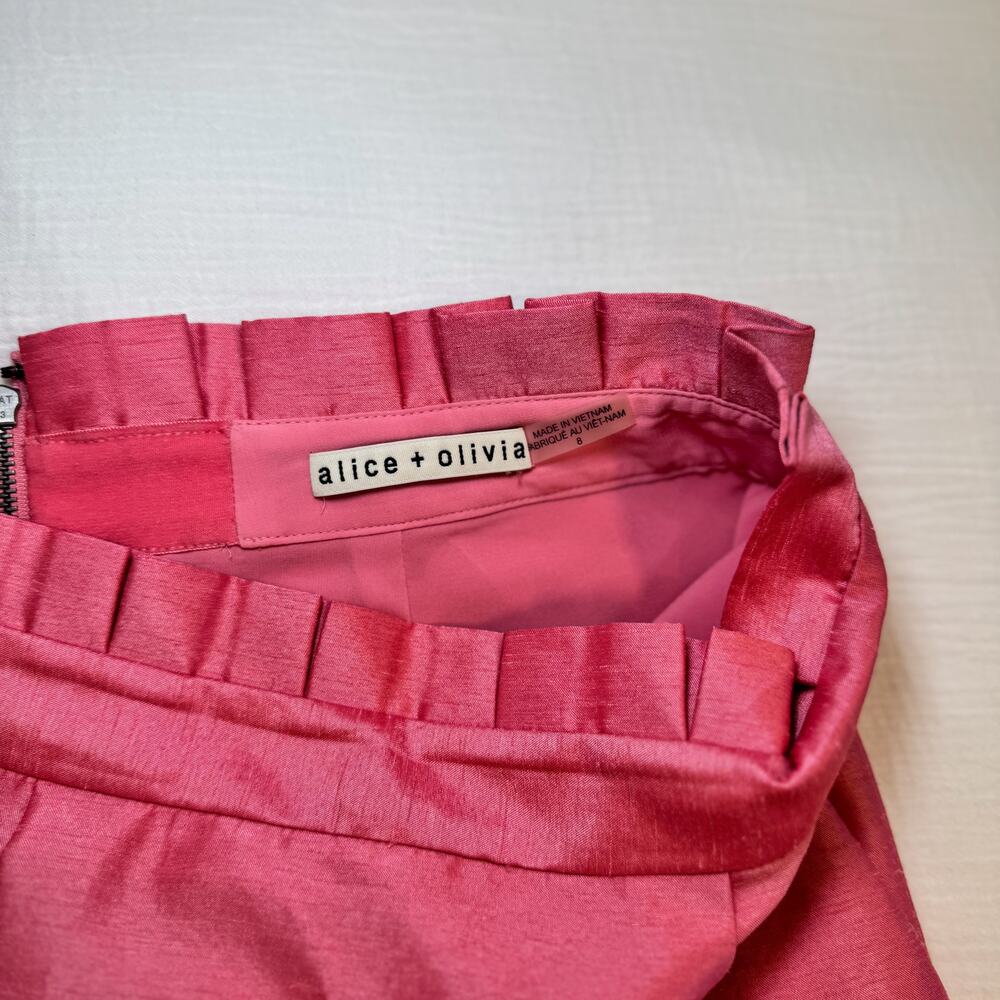 Alice + Olivia Toni Paper-Bag Skirt Satin Pink Women’s 8 Pencil Office Barbie - Picture 5 of 16